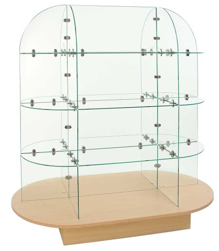 Floor Glass Display Unit, Glass Store Display Stand, Glass Shelves