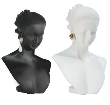 19 1/2" POLY-RESIN MANNEQUIN EARRING NECKLACE DISPLAY BUST COMBO JEWELRY DISPLAY 