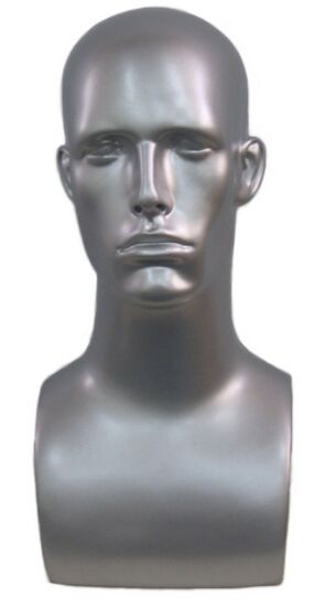 MN-513 Black Male Mannequin Abstract Head Form Display with Bust and Ears 